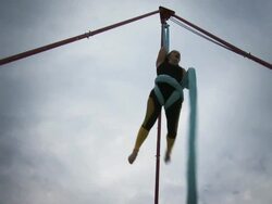 WS TD TU Women hanging and performing acrobat stunts  / Mississauga, Ontario, Canada. Stock Footage