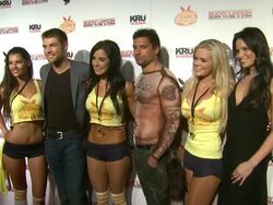 Liam McIntyre, Manu Bennett and Katrina Law at the Camp Playboy Party At Comic-Con Presented By Sony Entertainment And Kru Vodka at San Diego CA. (Footage by WireImage Video/Getty Images Entertainment Video) Stock Footage