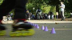 Slalom Skating In Hyde Park London Close-up (4K/UHD to HD) Stock Footage