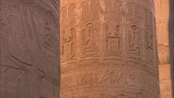 Egyptian carvings and hieroglyphics decorate the pillars of Karnak Temple. Stock Footage
