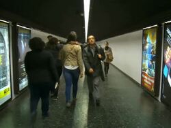 MS Shot of people walking on Metro corridor / Barcelona, Catalonia, Spain Stock Footage