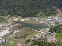 WS AERIAL View of Great Fountain Geyser / Wyoming, United States Stock Footage
