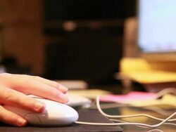 Desktop computer, mouse, hands Stock Footage
