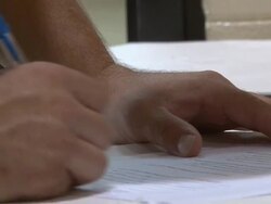Gulf Fishermen Sign Up for BP Benefits at Town Mee Stock Footage