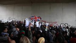 Demonstrators outside the Calais 'Jungle' Camp. Stock Footage
