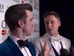 Stephen Ashfield & Gavin Creel at Olivier Awards News Clip