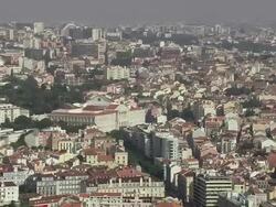 AERIAL WS Residential district cityscape / Lisbon, Portugal Stock Footage