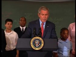 President Bush told a group of New York school kids on Wednesday: 'Childrens do learn.'  Bush made his grammatical slip-up at a made-for-TV event where he urged Congress to reauthorize the No Child Left Behind Act. News Clip