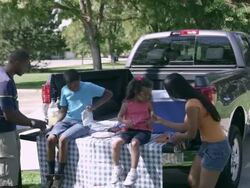 View of family having tailgate picnic. Stock Footage
