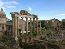 WS Foro Romano surrounded by ruins of several important ancient government buildings / Rome, Latium, Italy Stock Footage