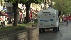 Police clash with protesters taking part in May Day demonstrations News Clip