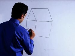 Man drawing a hut on whiteboard  Stock Footage