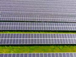 MS AERIAL Shot of solar power plant / Munich, Bavaria, Germany Stock Footage