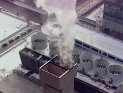 MS Hot smoke escaping chimney / Minneapolis, Minnesota, United States Stock Footage