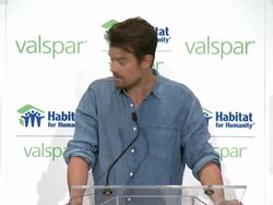 SPEECH - Josh Duhamel gives information about facebook page and asks to get involved at Valspar Event Stock Footage
