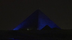 CLEAN : Egypt great pyramids of Giza lit in blue for UN anniversary News Clip