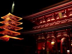 MS Shot of Senso ji temple at night / Asakusa, Tokyo, Japan Stock Footage