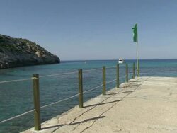 MS Boat passing thorugh sea  / Cala San Vicente, Mallorco Baleric Island, Spain Stock Footage
