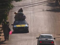 MS Loaded car on road / Dalaba, Guinea Stock Footage