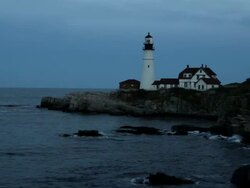 WS Lighthouse overlooking ocean at night / Portland, ME, United States Stock Footage