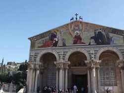 Jerusalem, the facade of the Church of all Nations also knowns the Basilica of the Agony, in the Mount of Olives Stock Footage