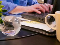 Business man works efficiently out of a home office. Stock Footage