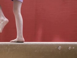  CU Legs of children walking on balance beam / Vancouver, British Columbia, Canada Stock Footage