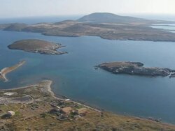 WS AERIAL View of temple ruin of delos and theatre of epidaurus / Delos, Cyclades, Greece Stock Footage
