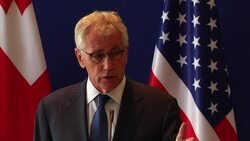 Hagel and Alasania brief journalists, comments on strikes on Haditha Dam and Russia News Clip