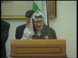 Arafat press conference following EU delegation talks News Clip