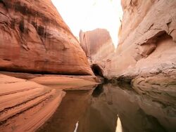MS CU POV Traveling through lake in red sandstone cliffs / ARIZONA,United States    Stock Footage