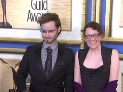 Brad Bell and Jane Espenson at 2014 Writers Guild Awards - Arrivals Stock Footage