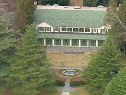 MS AERIAL View of Reynolda Mile Mansion / North Carolina, United States Stock Footage