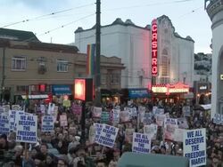 2009 HA WS PAN People listening to speakers at a rally in support of same-sex marriage/ San Francisco, California, USA/ AUDIO Stock Footage