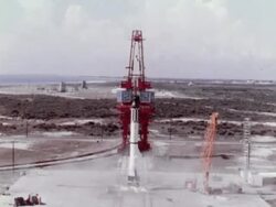 Mercury Redstone 3 launches into space with first American into space Stock Footage