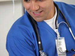 "TD medical worker showing a patient his medical chart/Richmond,Virginia,   " Stock Footage