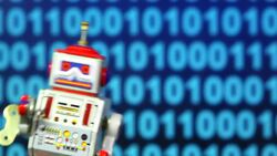 Tin Toy Robot with binary code Stock Footage