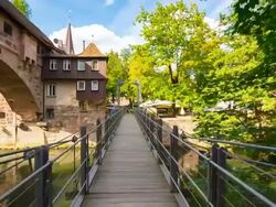 kettensteg Nuremberg old town, pov steadycam Stock Footage