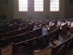 MS   Empty pewys of church / Manitoba , Canada , United States Stock Footage