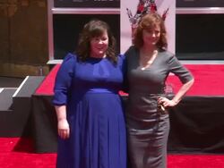 Melissa McCarthy, Ben Falcone and Susan Sarandon pose with the Melissa McCarthy imprints in Hollywood Stock Footage