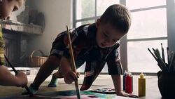 Little boys painting at the artist's studio Stock Footage