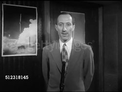 1953: NAVAL RESEARCH LABORATORY (NRL): WS Two men in coats walking up building steps, TU WS 'Naval Research Laboratory' sign. VIKING ROCKET PROJECT: MS Project manager Milton Rosen SOT saying probing space, better weapons, White Sands Proving Ground Instructional Video