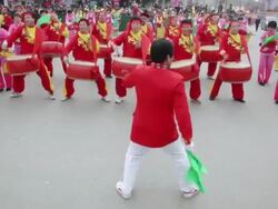 MS TU Villagers performing gongs and drums in traditional festive folk celebration or carnival during chinese spring festival  AUDIO   / xi'an, shaanxi, china Stock Footage