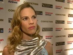 INTERVIEW Hilary Swank on Betty Anne - her real life hero, her characters accent, her character, playing someone who's alive at the Conviction Premiere: 54th BFI London Film Festival at London England. (Footage by WireImage Video/GettyImages) Stock Footage