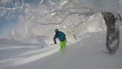 POV of a young man skier skiing on a snow covered mountain. Stock Footage