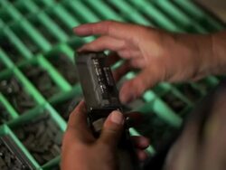 Hand with letterpress blocks Stock Footage