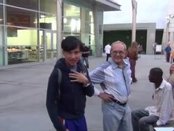 Bobby Trendy jokes about his wardrobes outside Stock Footage