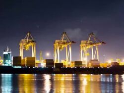 Shipyard working loading Container cargo at Night Stock Footage