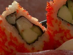 CU PAN Shot of sushi dish / Phnom Penh, Cambodia Stock Footage