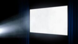 Cinema Screen with Projector Light Angled Blue Curtains Stock Footage